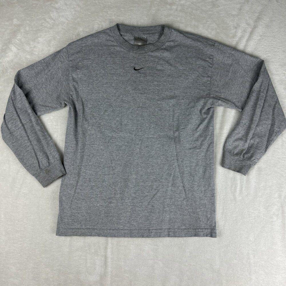 Vintage 90s 2000s Nike Center Swoosh Long Sleeve Silver Tag Tee Shirt M Gray